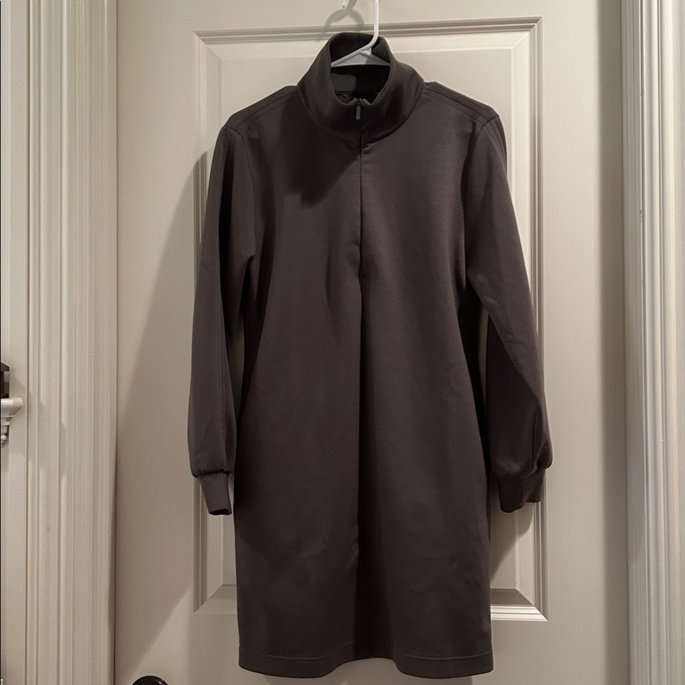 Athleta Allure 1/4 Zip Olive Dress pockets stretchy pockets long sleeves size M
